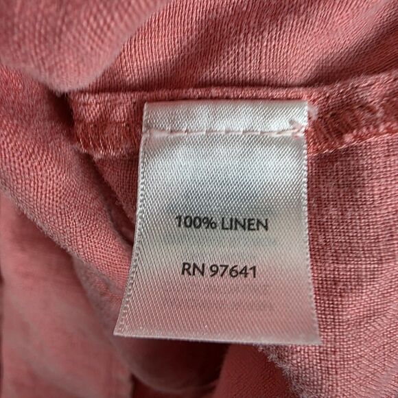 J Jill Women’s Size Medium Tunic Length Linen Blouse Coral Coastal V-neck - Picture 4 of 6